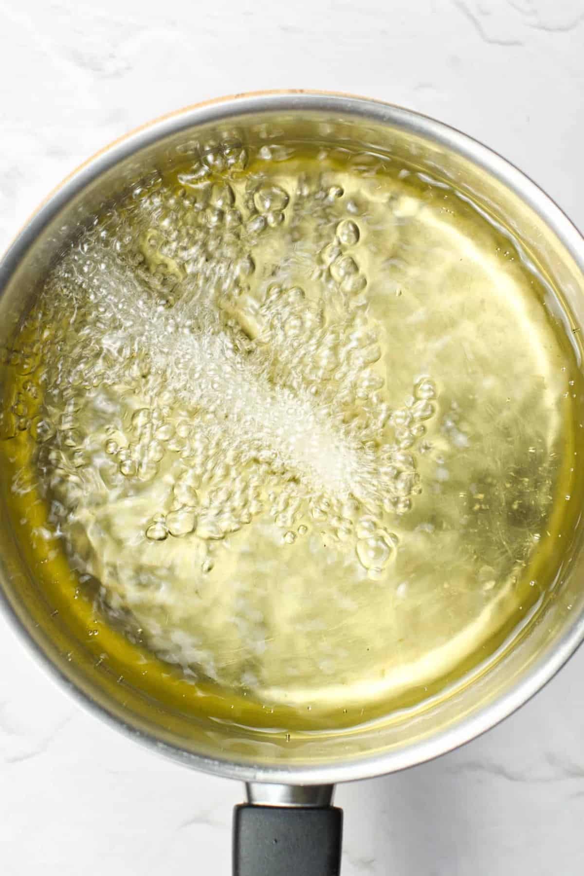 A pot of boiling oil.