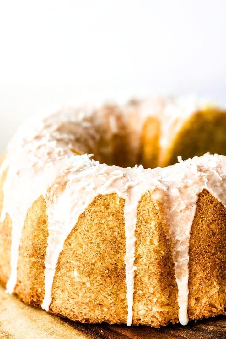 Coconut cake with icing on top