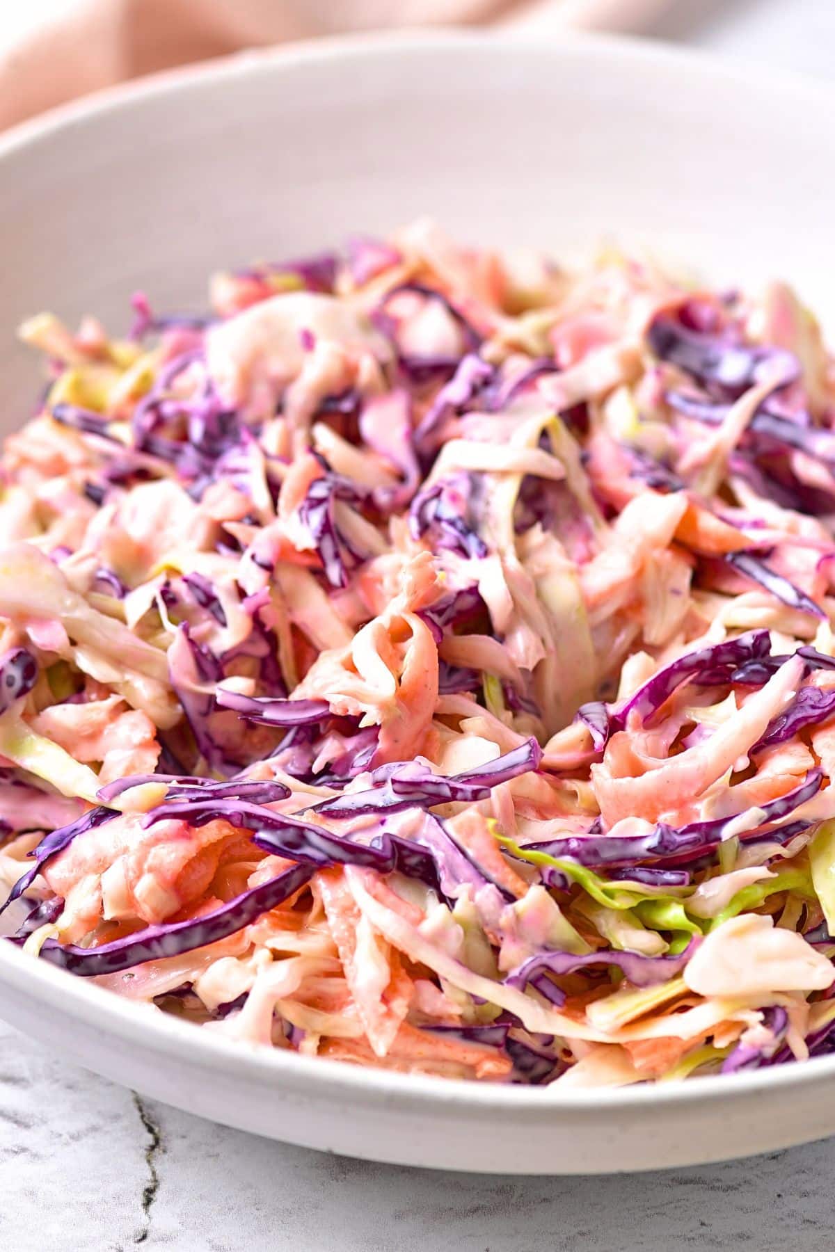 A big bowl of homemade coleslaw (gluten-free, dairy-free)