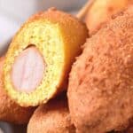 Up close shot of inside of gluten-free corn dogs