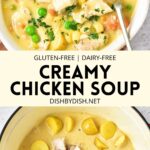 Collage of images of gluten-free creamy chicken soup