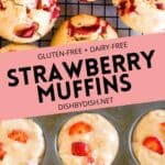 Collage of gf strawberry muffins.