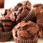 A stack of double chocolate muffins