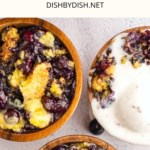 Bowls of dump cake on marble board.