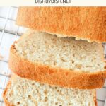 Sliced egg-free gluten-free bread on wire rack.