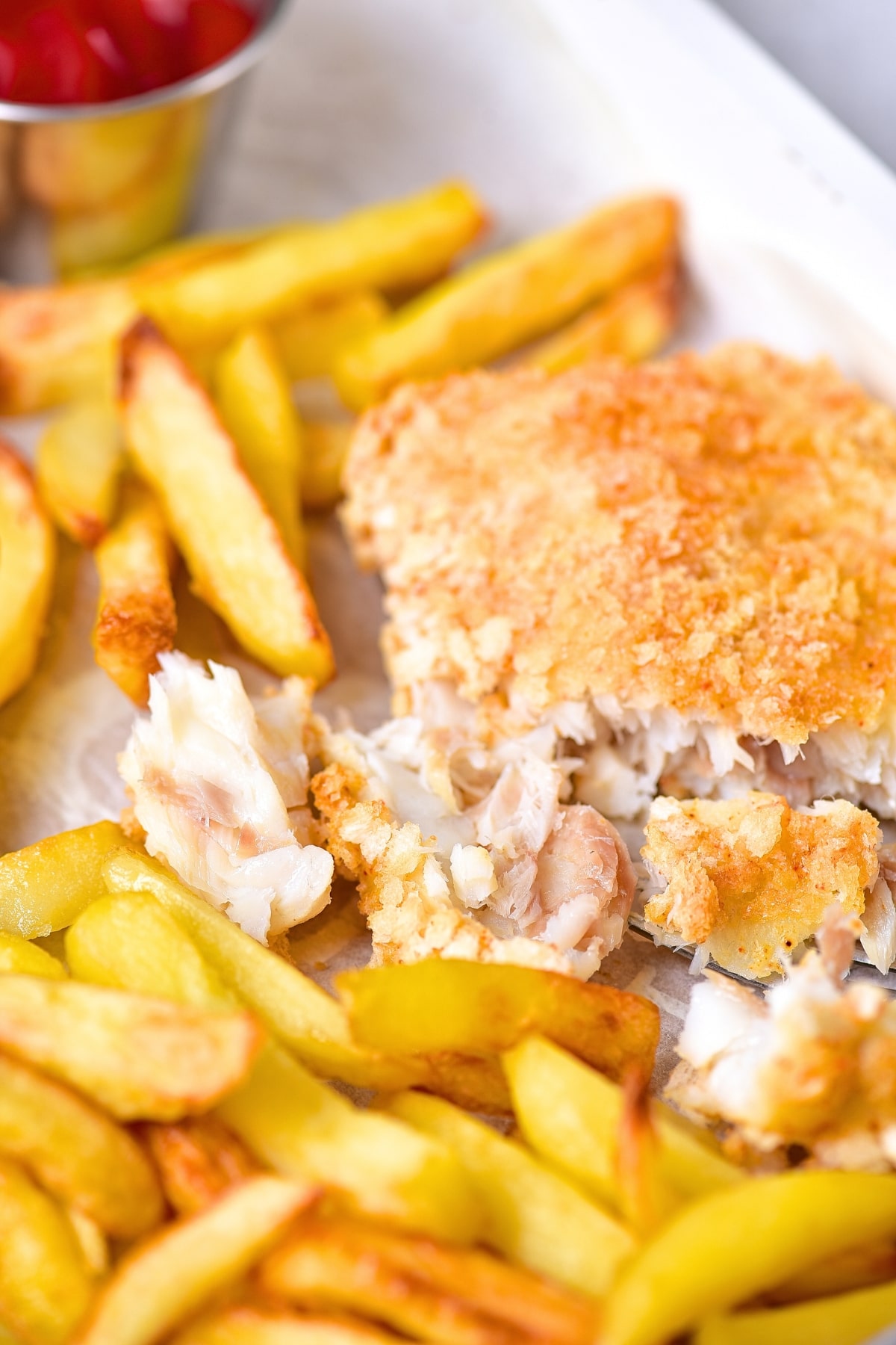 Half-eaten fish and chips