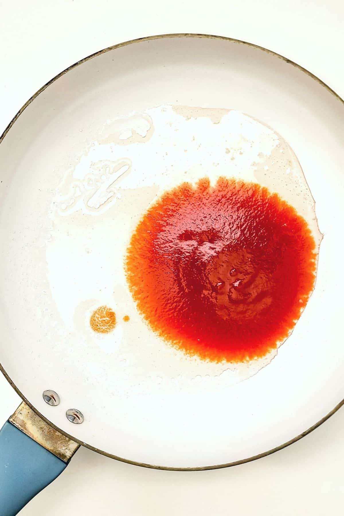 Tomato sauce in a saucepan.