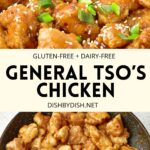 Collage of images of general tso's chicken
