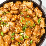 Gluten-free General Tso's chicken in cast iron skillet