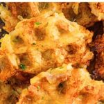 Up close view of gluten-free hash brown waffles.