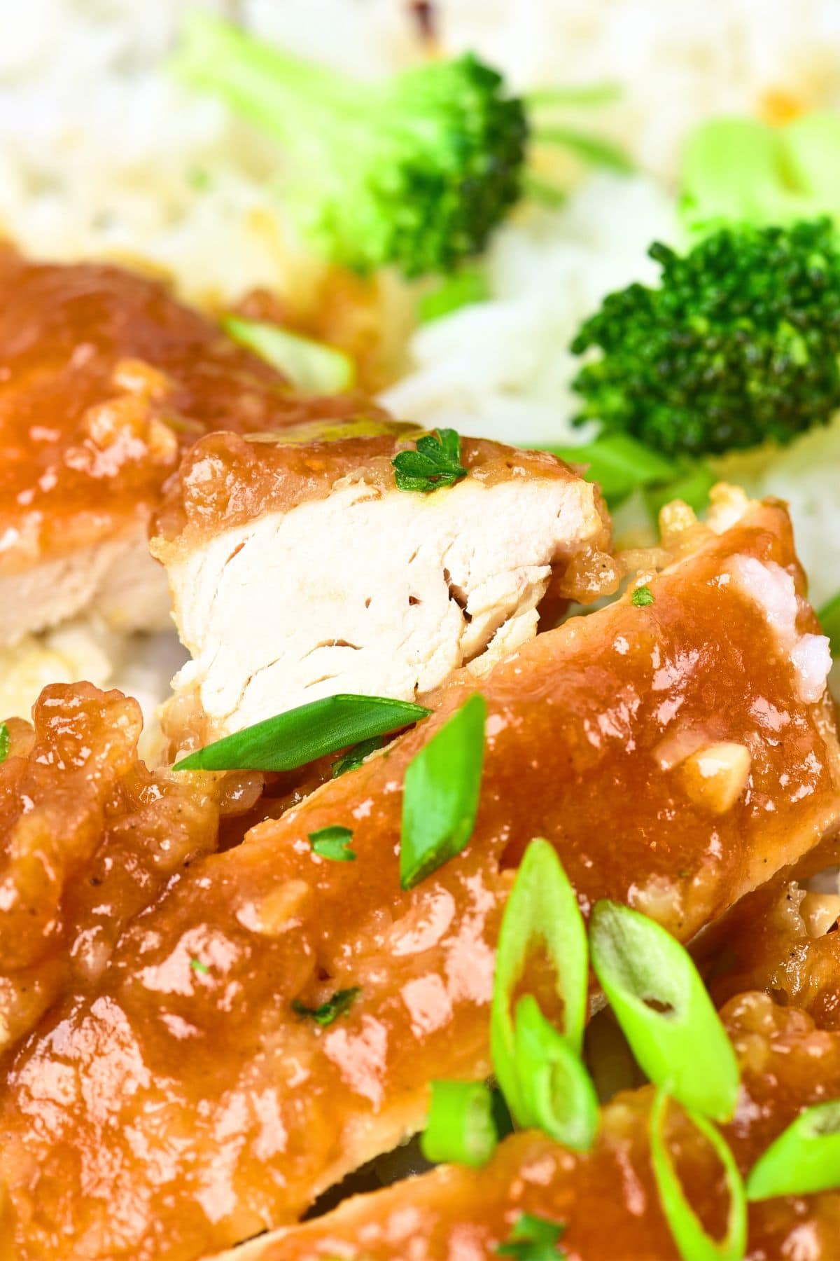 Up close view of honey garlic soy chicken