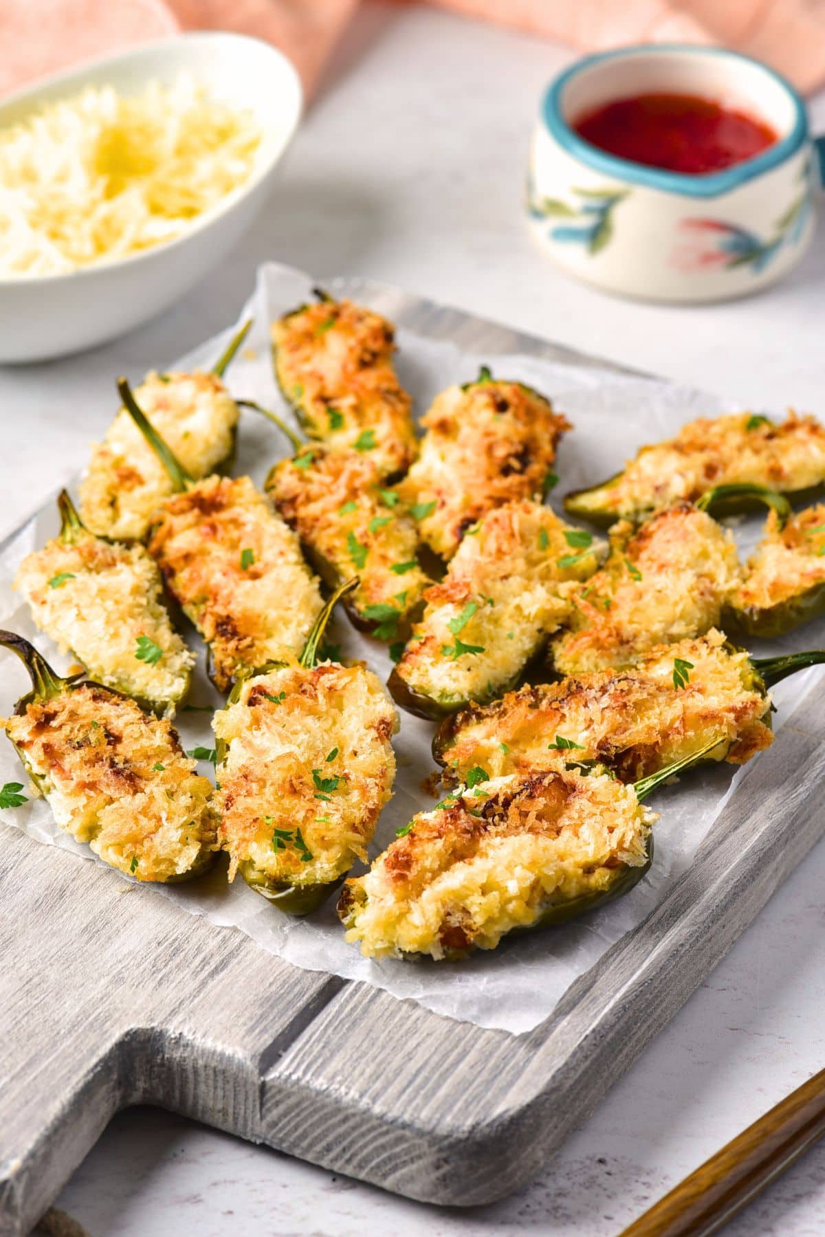 A board of gluten-free dairy-free jalapeno poppers