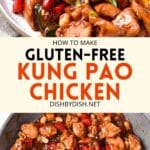 Collage of images of kung pao chicken.