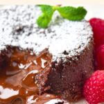 Up close view of half-eaten molten lava cake