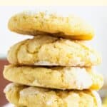 A stack of gf lemon crinkle cookies.