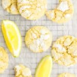 Lemon crinkle cookies cooling on wire rack