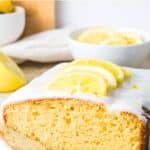 Up close shot of texture of lemon drizzle cake.