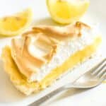 Up close shot of slice of lemon meringue pie