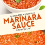 Collage of images of marinara sauce