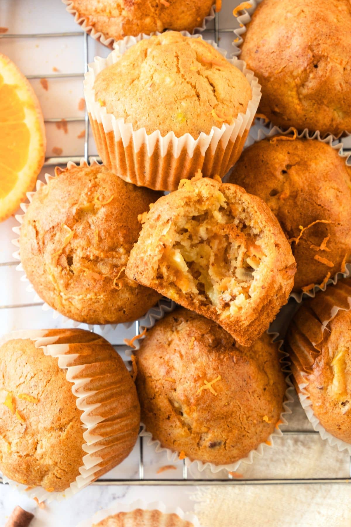Gluten-free morning glory muffins on wire rack.
