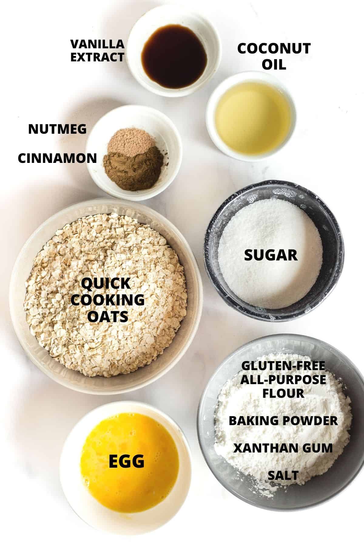 Ingredients for making gluten-free oatmeal cookies recipe.