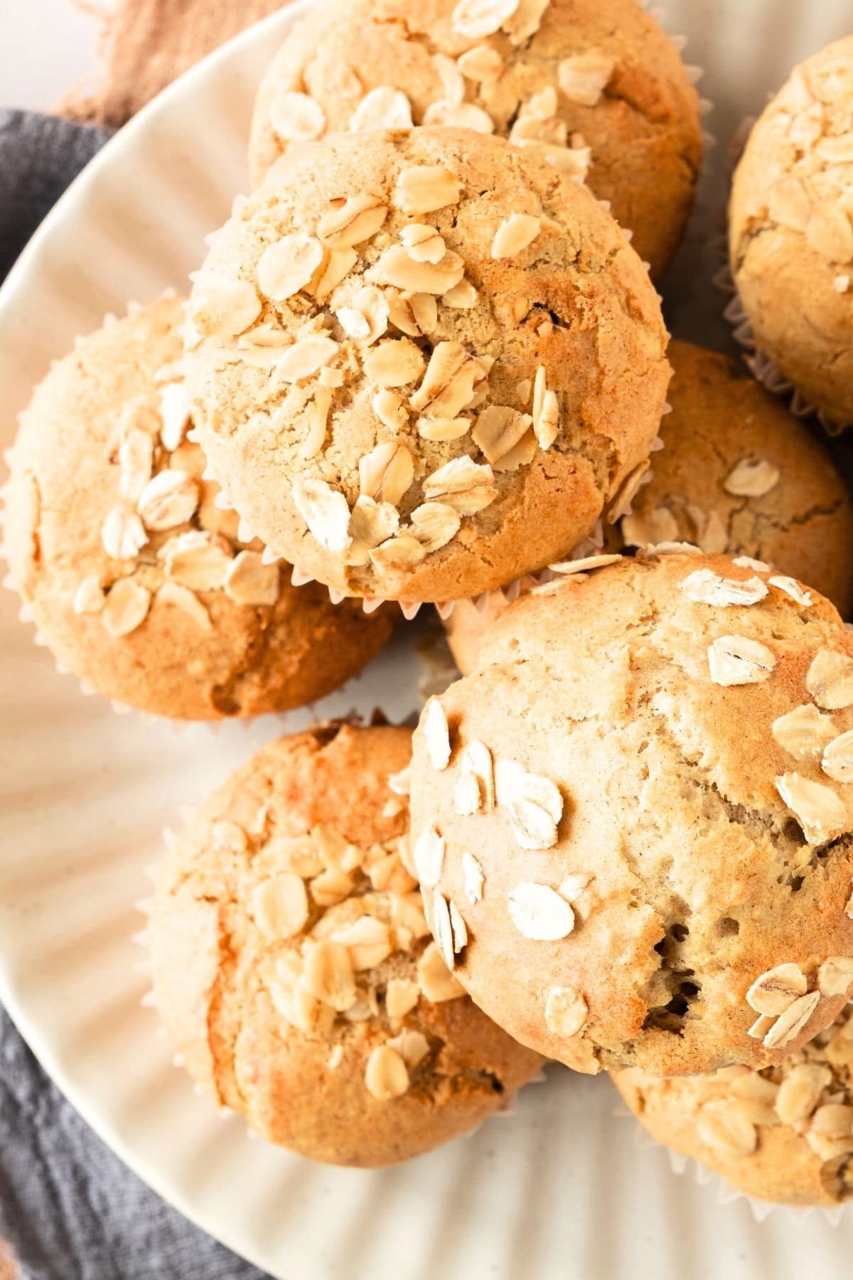 Top down view of oatmeal muffins on a plate