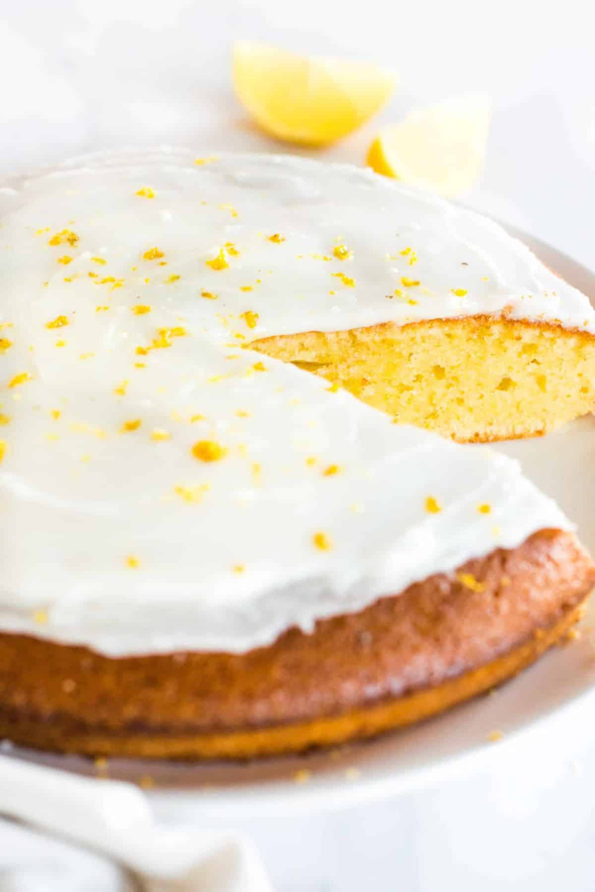 Gluten-Free Olive Oil Cake Recipe (Dairy-Free) A plate with lemon olive oil cake