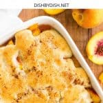 Peach cobbler on a wooden board