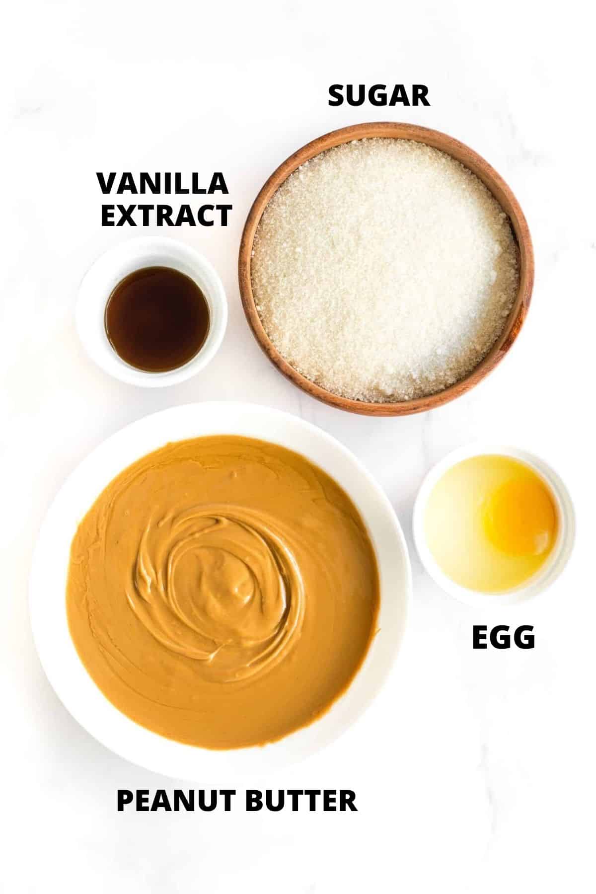 Ingredients required for gluten-free peanut butter cookie recipe.