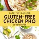 Collage of image sof gluten-free chicken pho