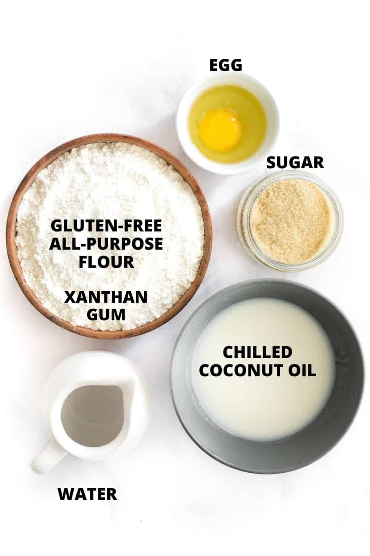 Ingredients required for making gluten-free pie crust recipe.