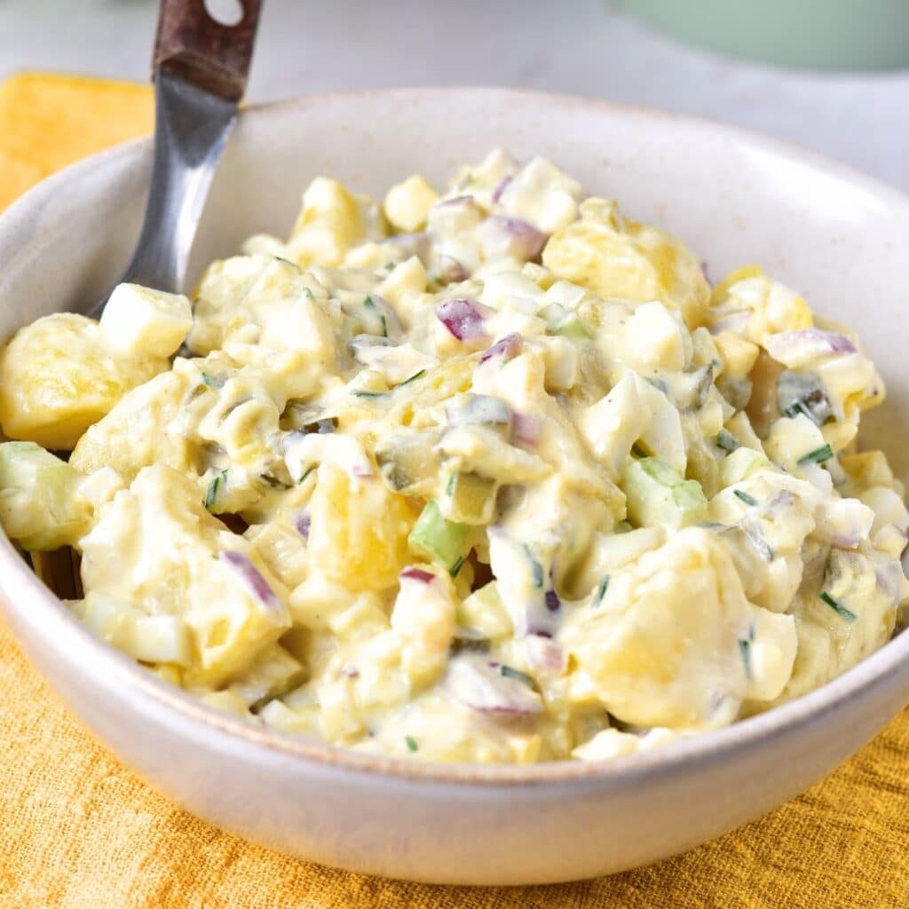 A bowl of gluten-free potato salad