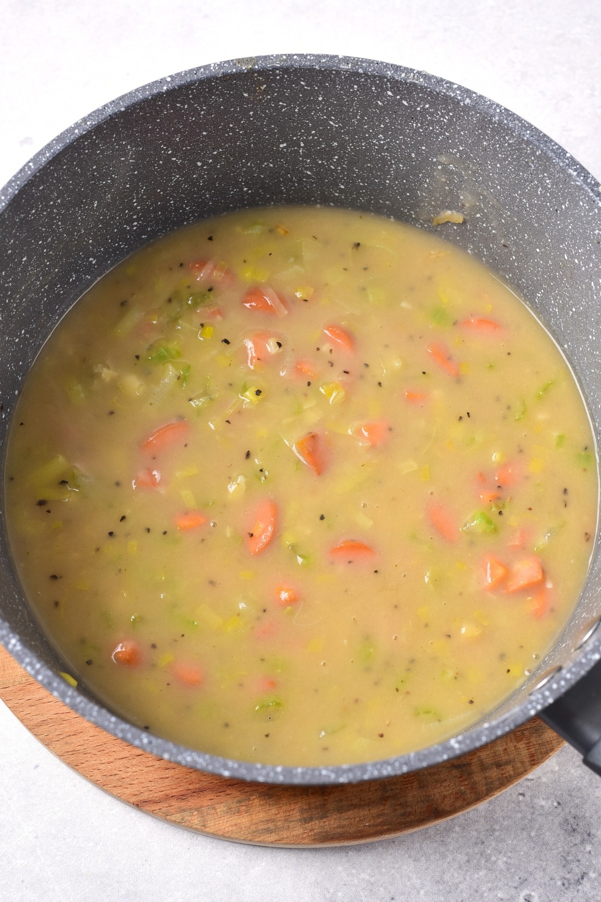 Cooking soup in a pot.
