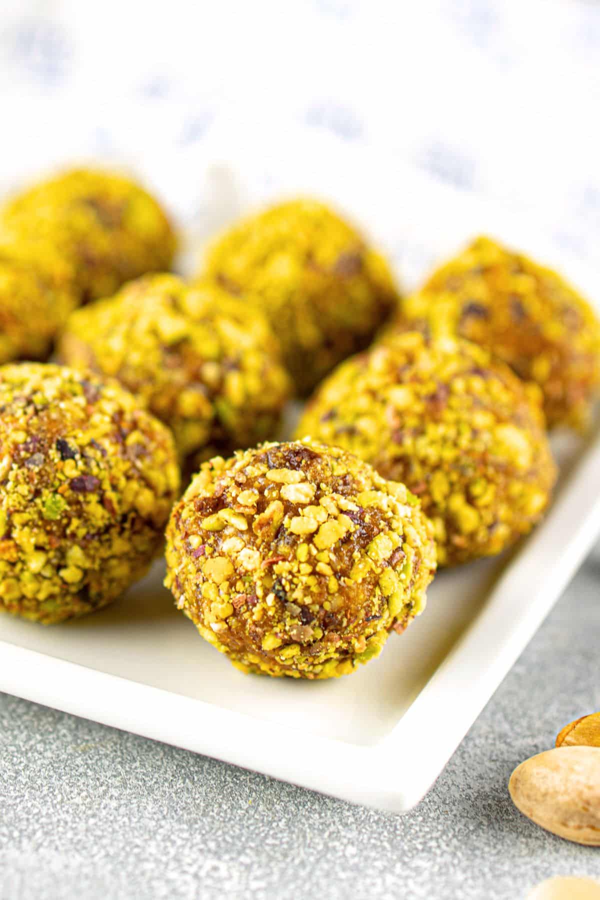 A plate of gluten-free vegan protein balls