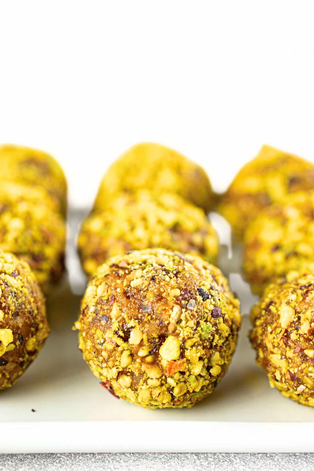 A plate of gluten-free protein balls.