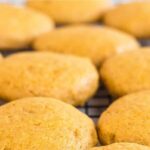 Up close view of freshly baked gluten-free pumpkin cookies