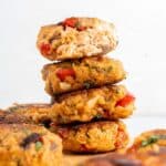 A stack of gluten-free salmon patties.