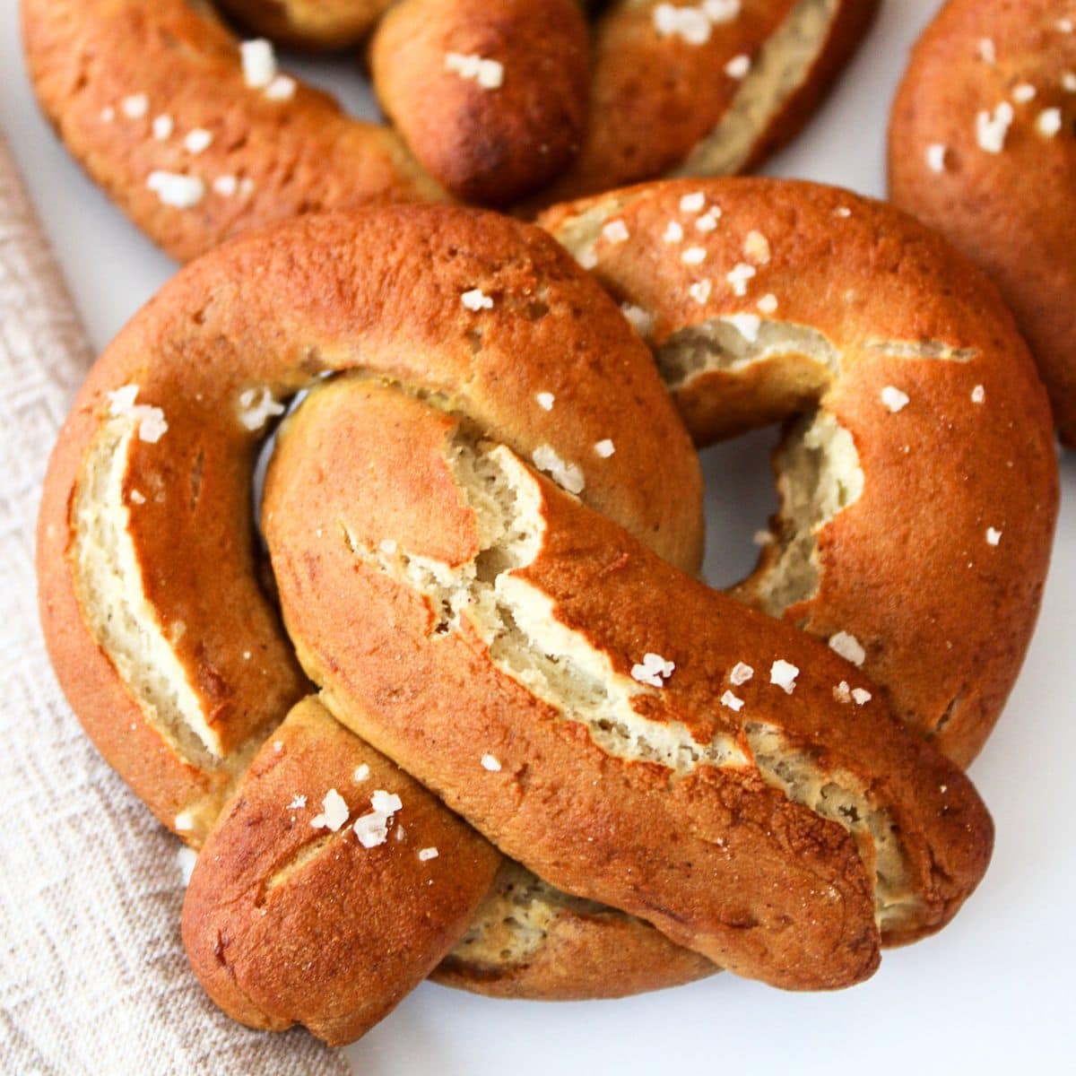 Up close shot of gluten-free soft pretzels