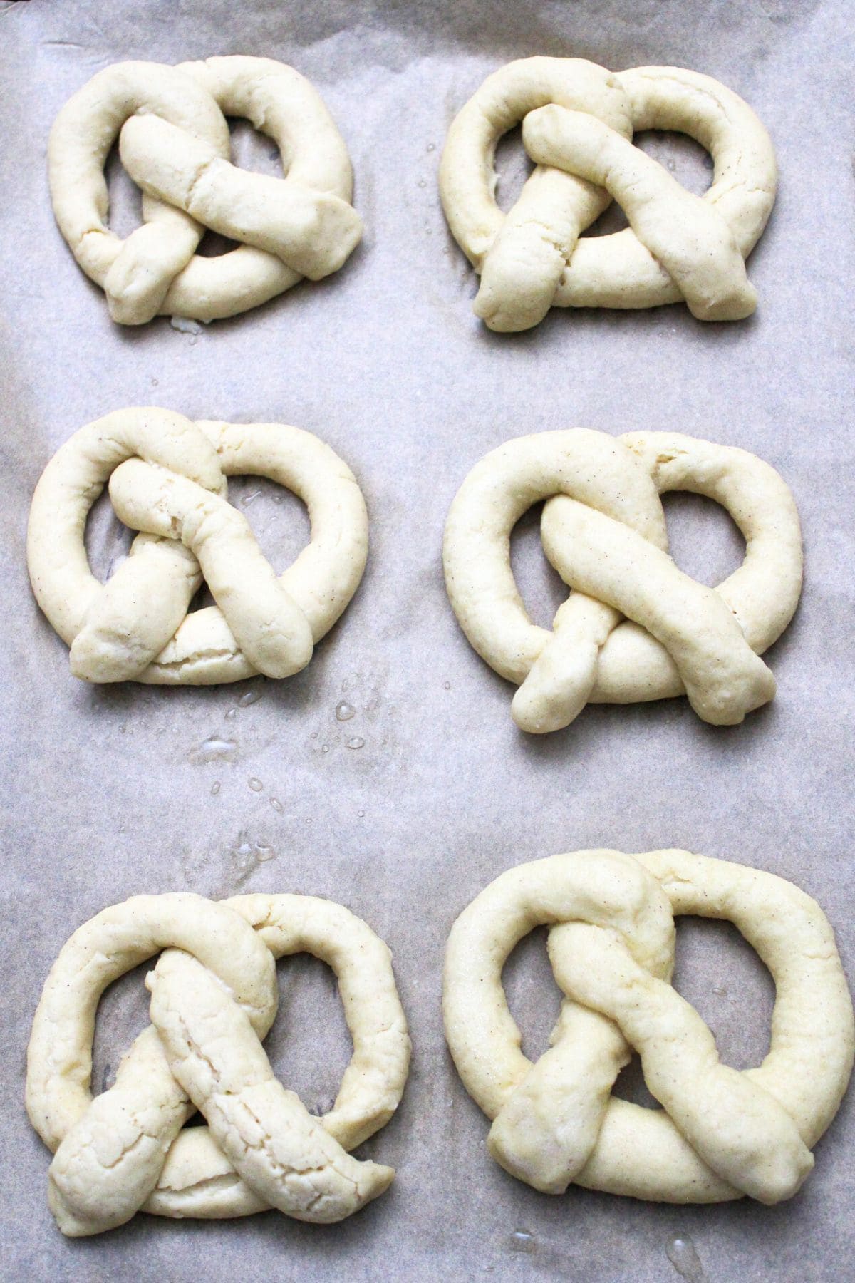 Pretzel dough on parchment paper