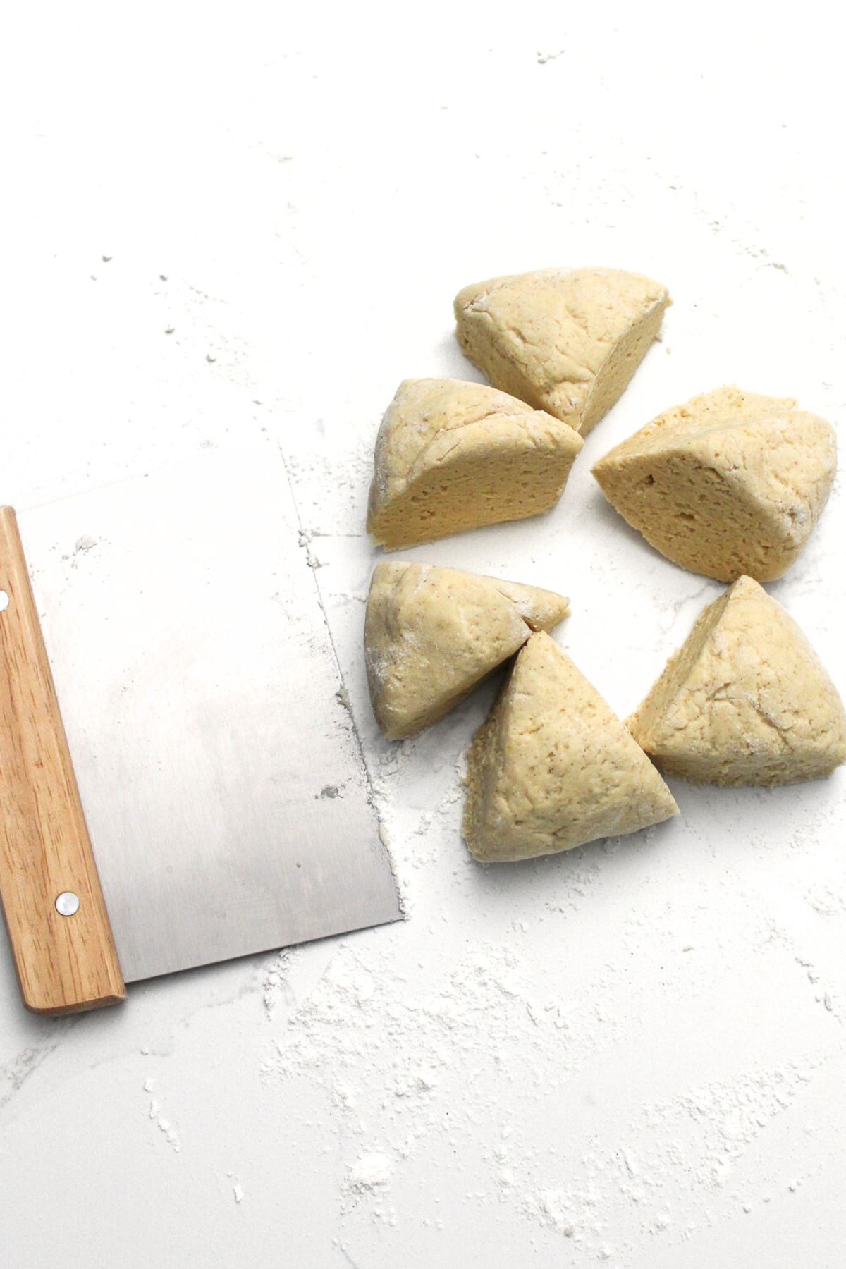 Pretzel dough cut into six portions