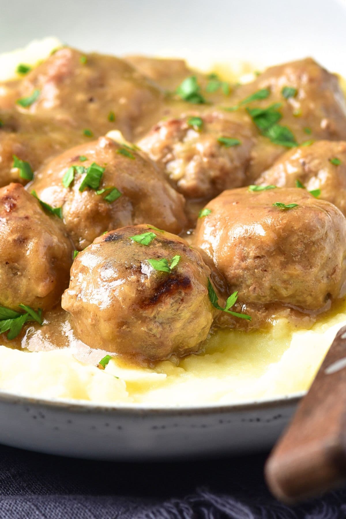 A bowl of gluten-free dairy-free Swedish meatballs.