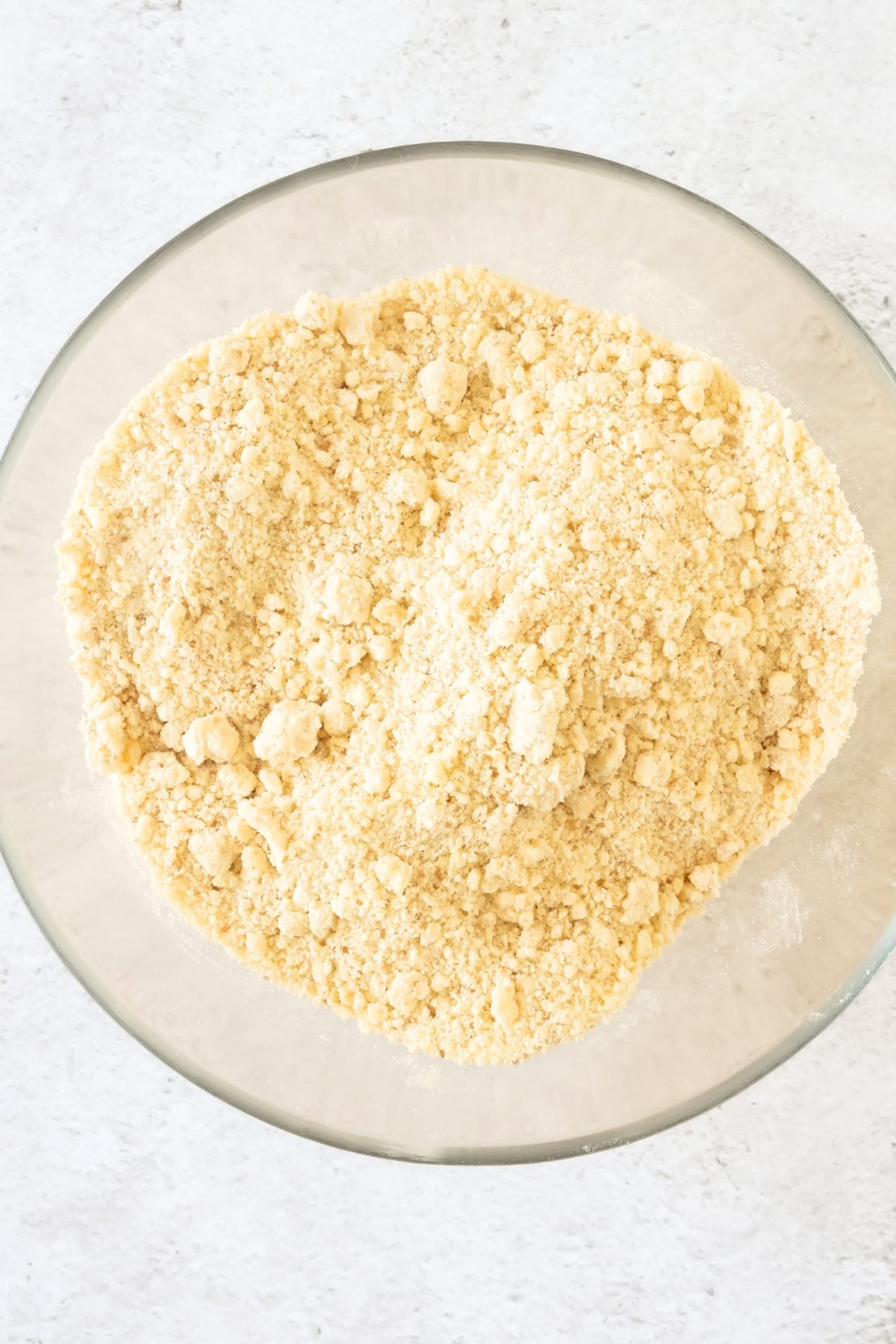 Flour mixture in glass bowl.