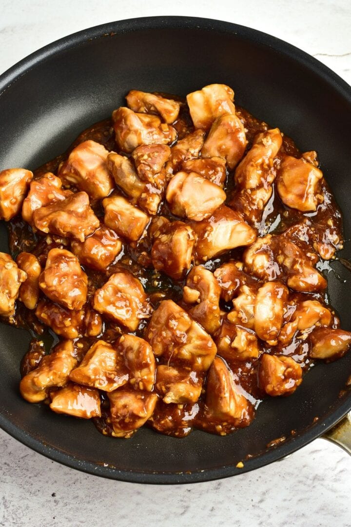 Homemade gluten-free chicken teriyaki in skillet