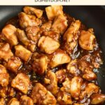 Top down view of chicken teriyaki in skillet