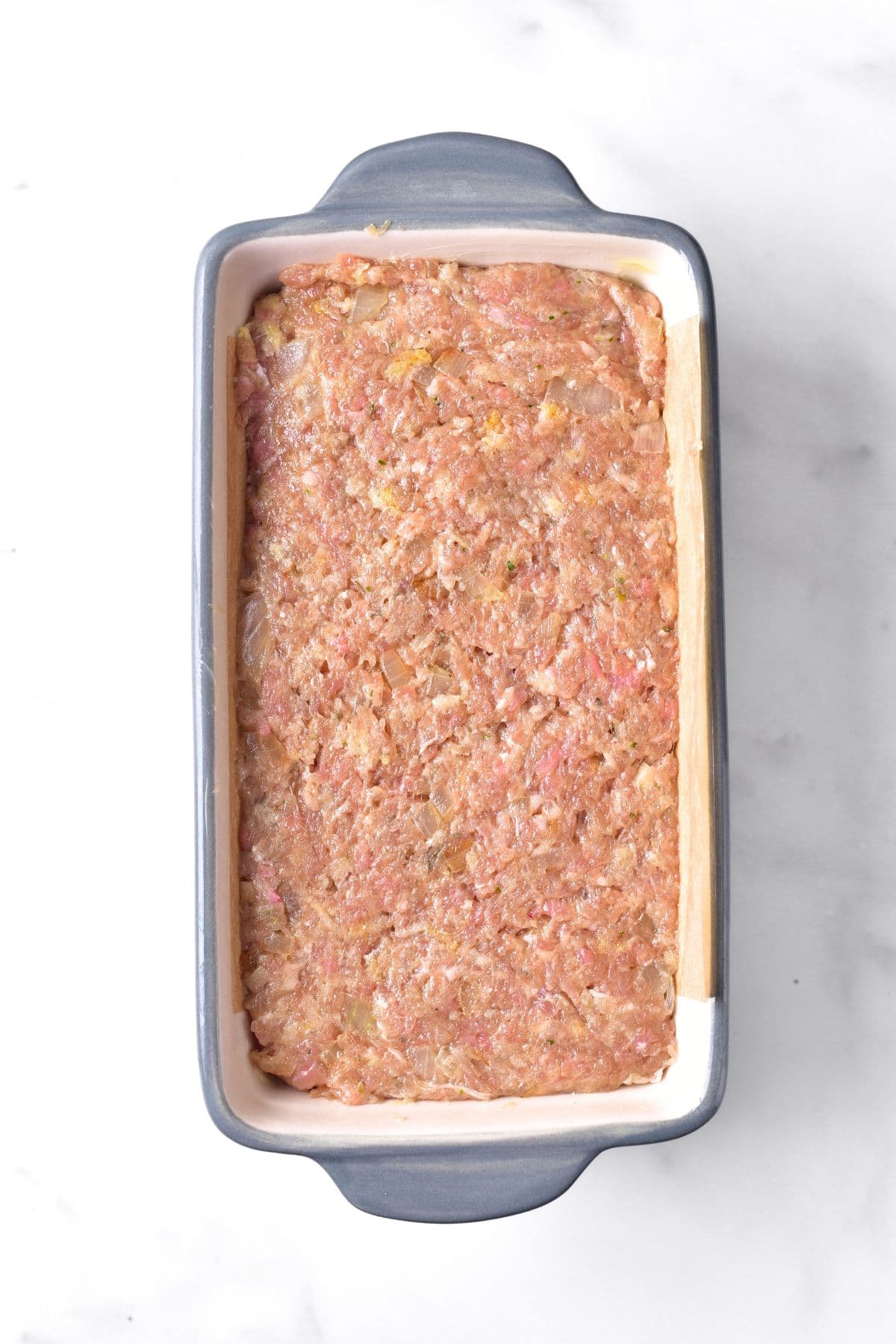 Ground turkey mixture in loaf pan