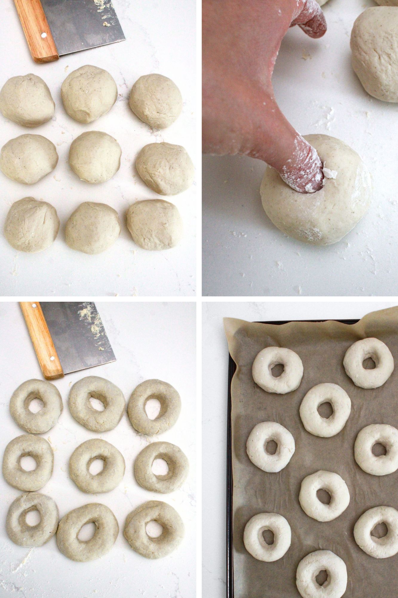 Shaping gluten-free and vegan bagel dough.