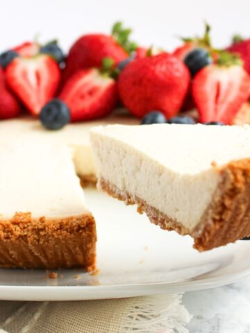 Reaching for a slice of greek yogurt cheesecake