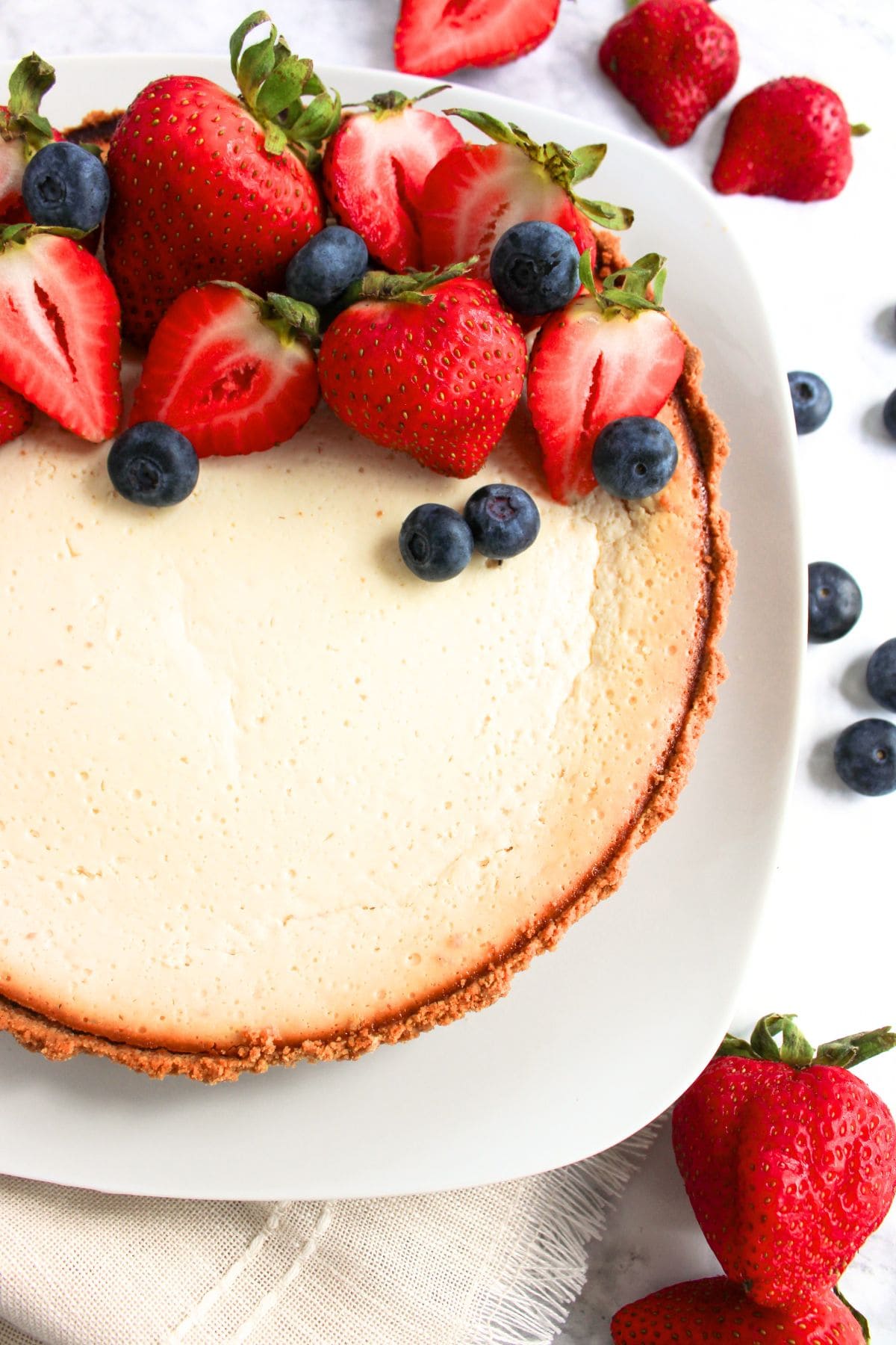 Top down view of cheesecake with Greek yogurt