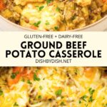 Collage of images of ground beef and potato casserole
