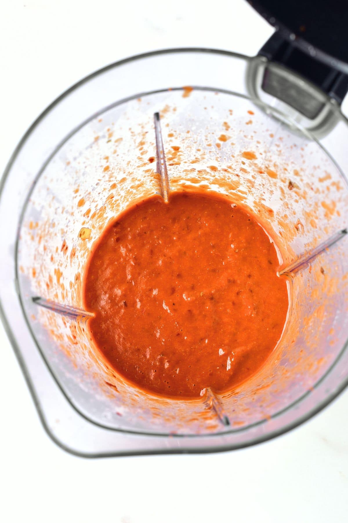 Blended guajillo chile sauce in high speed blender
